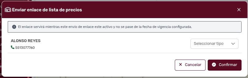 *ModalEnviarEnlaceListaPrecios