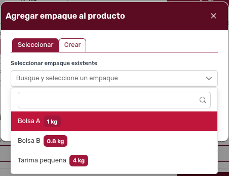 *SelectorEmpaqueExistenteDesplegado