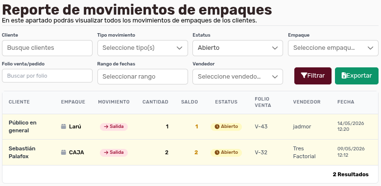 *ReporteMovimientosEmpaques