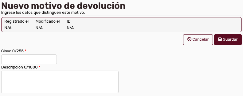 *MDevoluciónNuevoMotivo