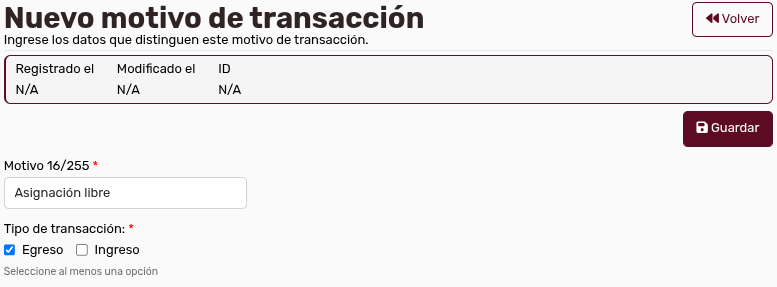 *NuevoMotivoTransacciónDatos