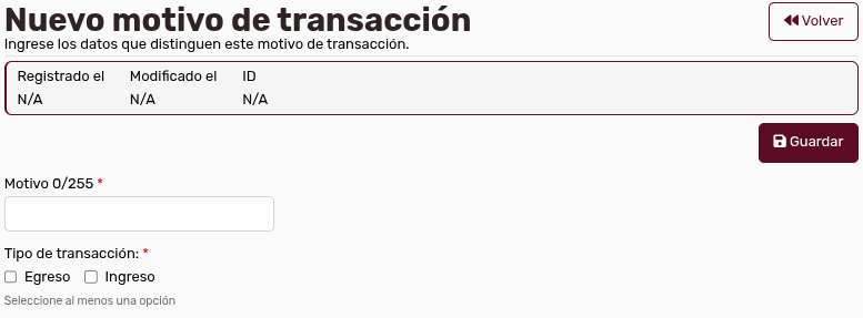 *NuevoMotivoTransacción