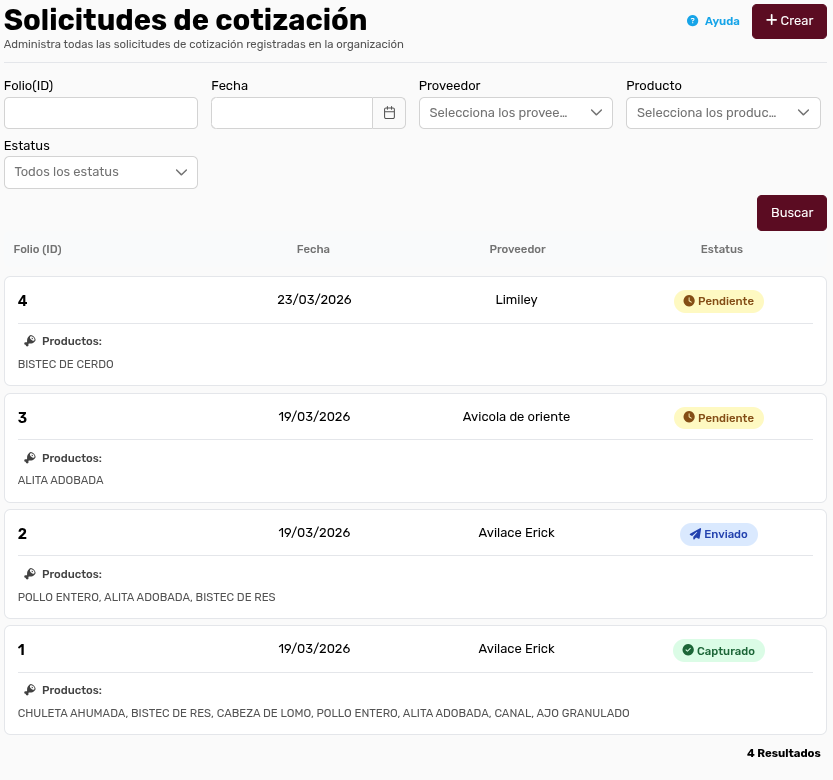 Pantalla Inicial Órdenes De Compra