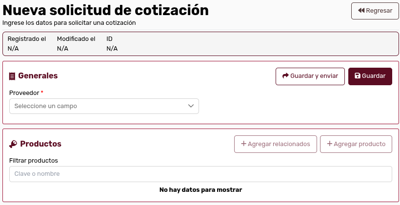 Nueva Cotización Pantalla