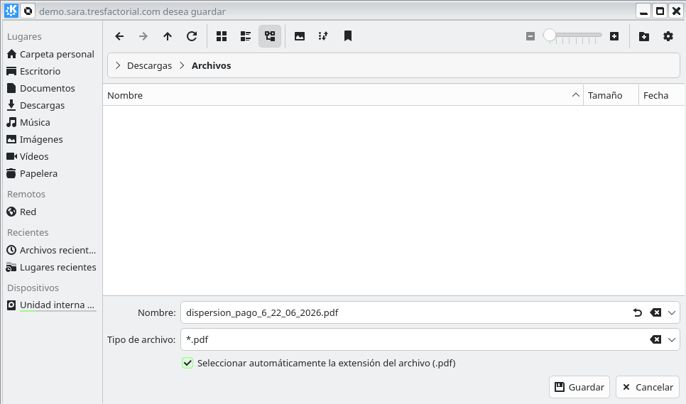 Pantalla Descargar PDF