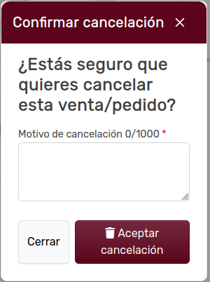 Modal Confirmar Cancelación