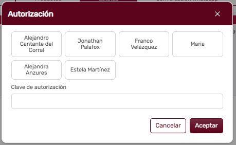Modal Autorización