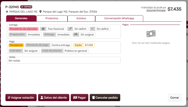 Detalles de Pedido en Atención