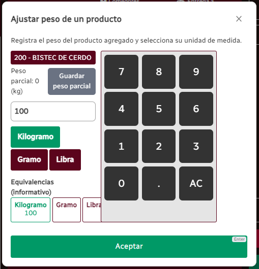 Modal Ajustar Peso De Un Producto