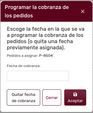 Modal Programar Cobranza Pedidos